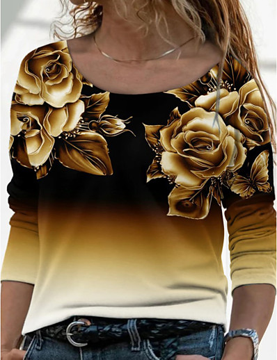 ieftine Bluze Mărime Plus-Pentru femei Plus Size Topuri Tricou Floral Manșon Lung Imprimeu Șic Stradă Ziua îndragostiților Crewneck Polyester Zilnic Ieșire Primăvară Vară Trifoi Albastru piscină / Mărime Plus / Mărime Plus