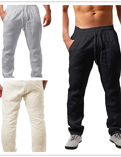 cheap Basic Collection-Men&#039;s Casual / Sporty Athleisure Elastic Waist Elastic Drawstring Design Pants Full Length Pants Inelastic Daily Solid Color Mid Waist Breathable Outdoor Black Grey White S M L XL XXL