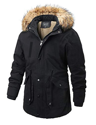 economico Uomo-cappotto caldo invernale da uomo con cappuccio giacche spesse all&#039;aperto con cappuccio in pelliccia sintetica rimovibile-nero-xs