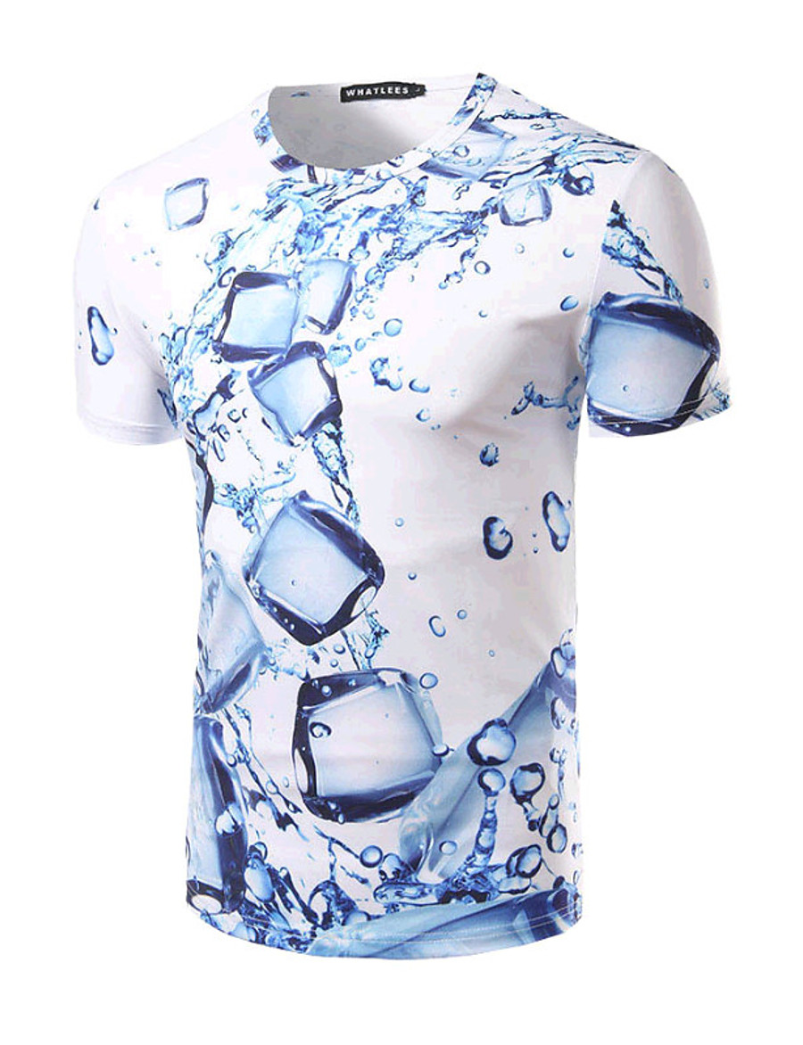  Men's T shirt Shirt 3D Round Neck Daily Sports Short Sleeve Print Slim Tops Basic White / Summer