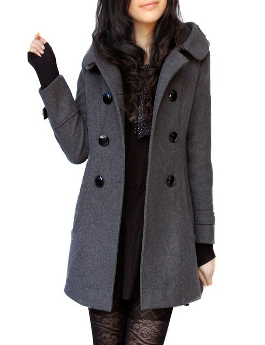  Women's Coat Fall Winter Spring Street Daily Long Coat Regular Fit Elegant & Luxurious Jacket Long Sleeve Classic Solid Colored Gray Black / Batwing Sleeve