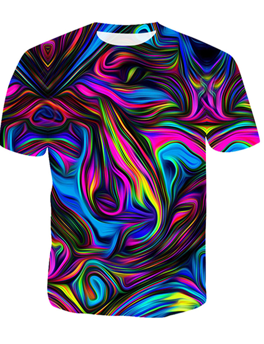  Men's Tee T shirt Shirt Graphic Abstract 3D Print Round Neck Daily Short Sleeve Print Tops Basic Designer Big and Tall Blue Gold Rainbow / Summer