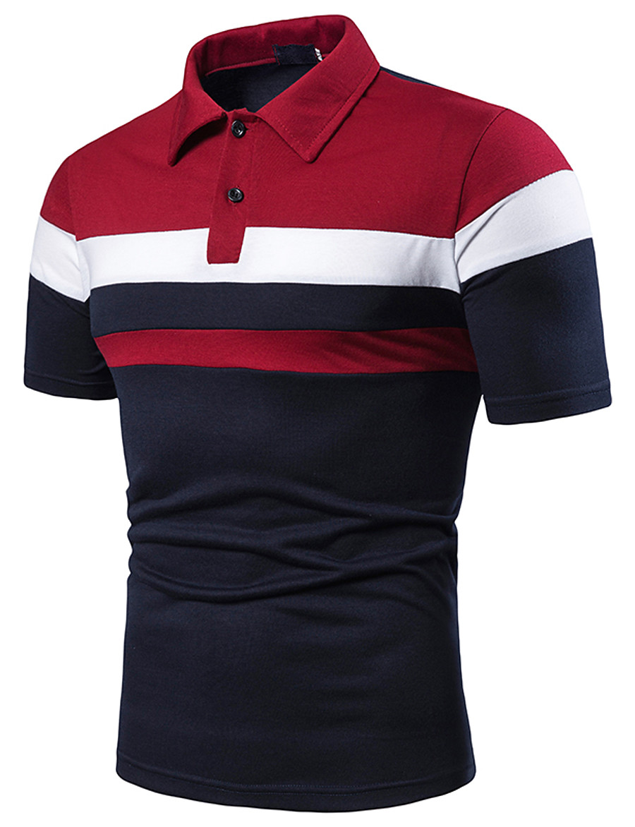  Men's Golf Shirt Tennis Shirt Simple Collar Shirt Collar Sports & Outdoor Causal Short Sleeve Patchwork Tops Cotton Casual Daily Casual / Sporty Light gray Red Navy Blue