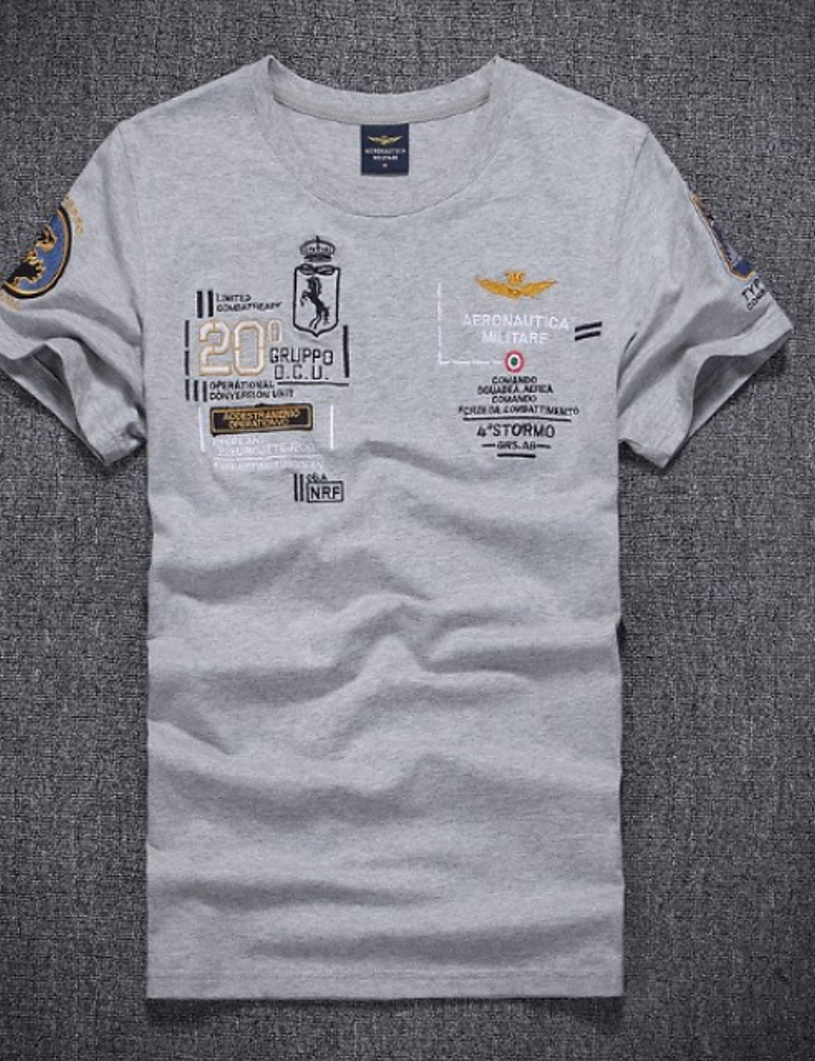  Men's T shirt Shirt Graphic Letter Round Neck Slim Tops White Gray Navy Blue