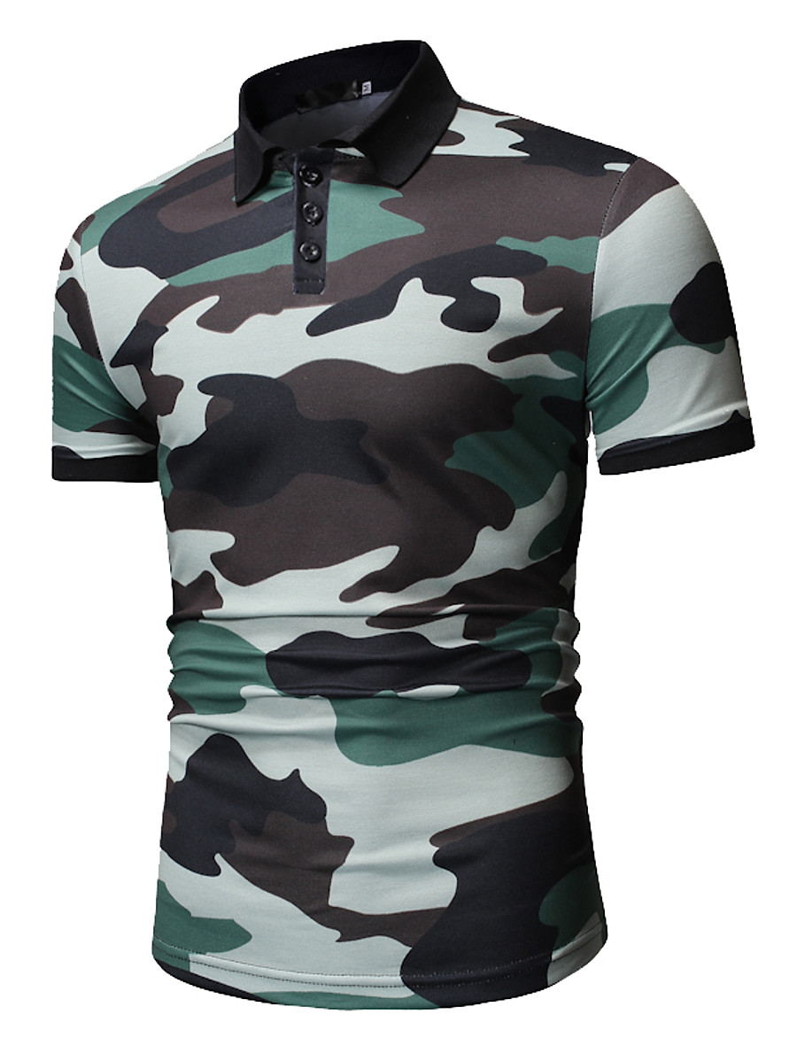 Men's Polo Graphic Camo / Camouflage Print Short Sleeve Work Tops