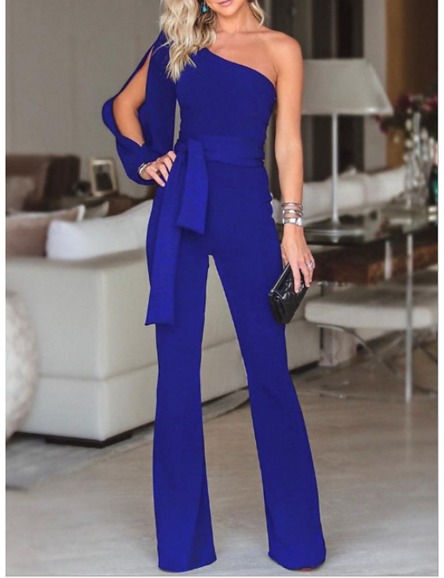  Women's Casual Party Casual Daily 2021 Blue Blushing Pink Fuchsia Jumpsuit Solid Color / Wide Leg