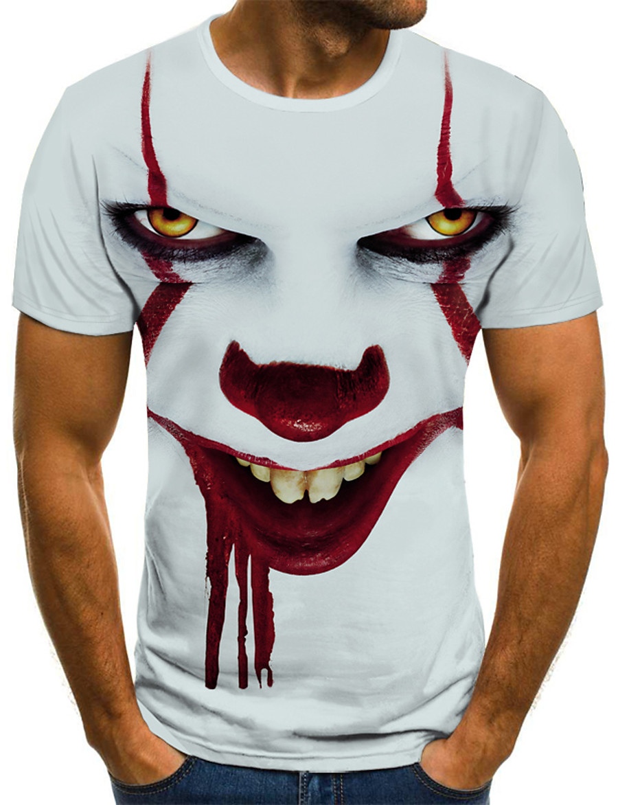  Men's Tee T shirt Shirt Graphic Tribal 3D 3D Print Round Neck Halloween Going out Short Sleeve Print Tops Streetwear Punk & Gothic White