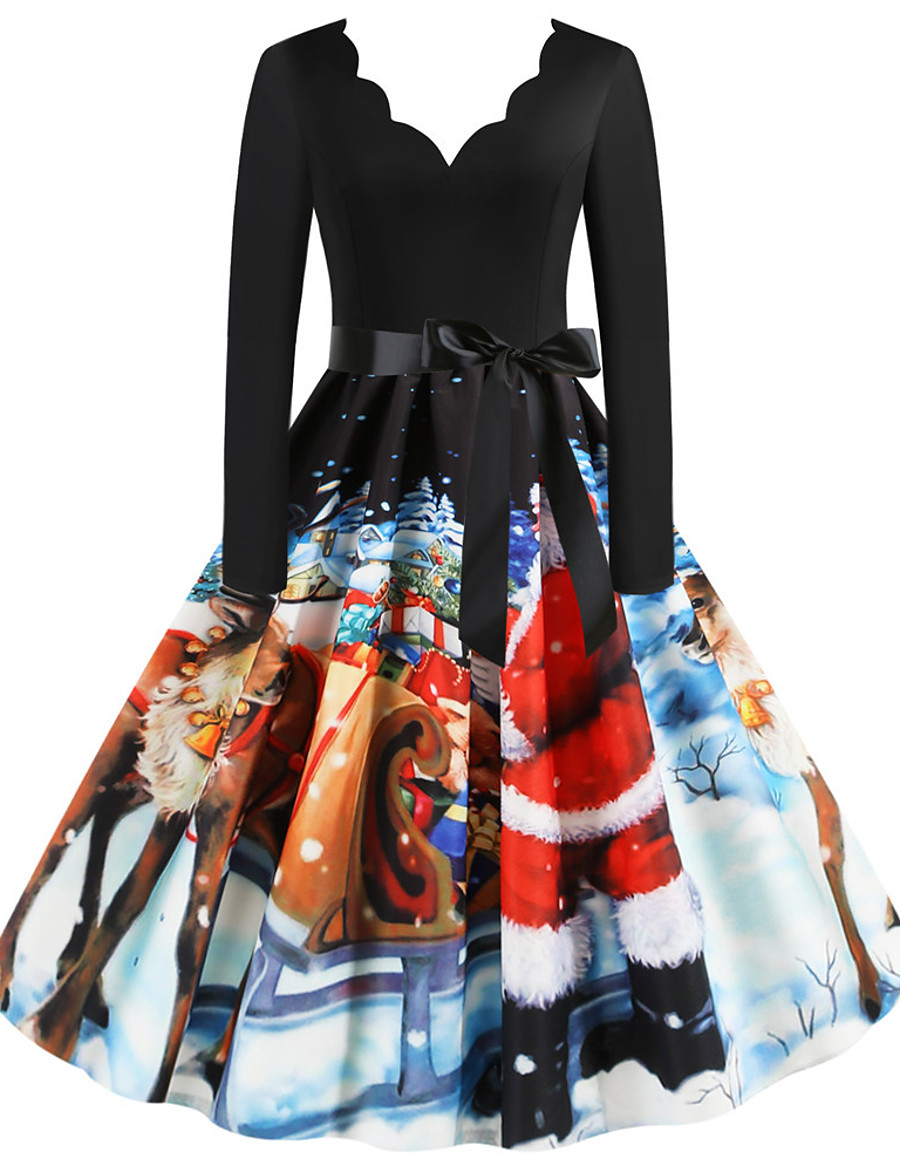 Femme Robe Évasée Robe Longueur Genou - Manches Longues ...