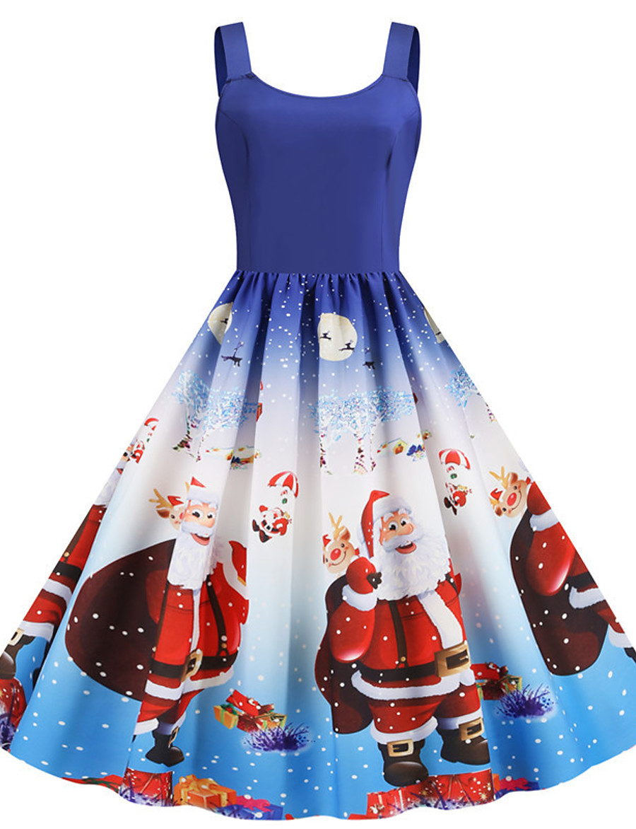 Women's A-Line Dress Knee Length Dress - Sleeveless Santa Claus ...