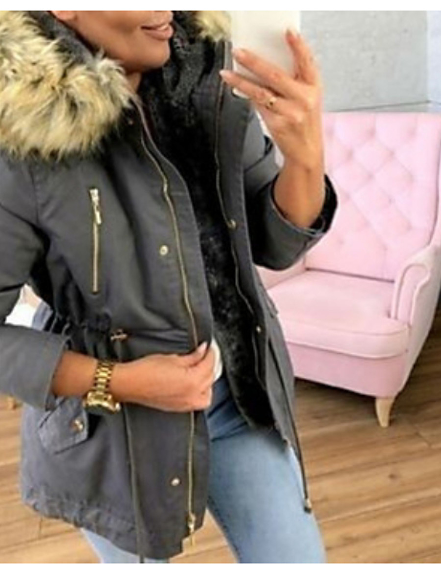  Women's Parka Fall Winter Spring Street Causal Daily Wear Long Coat Regular Fit Casual Daily Jacket Long Sleeve Zipper Pocket Solid Colored Blue Blushing Pink Wine / Lined