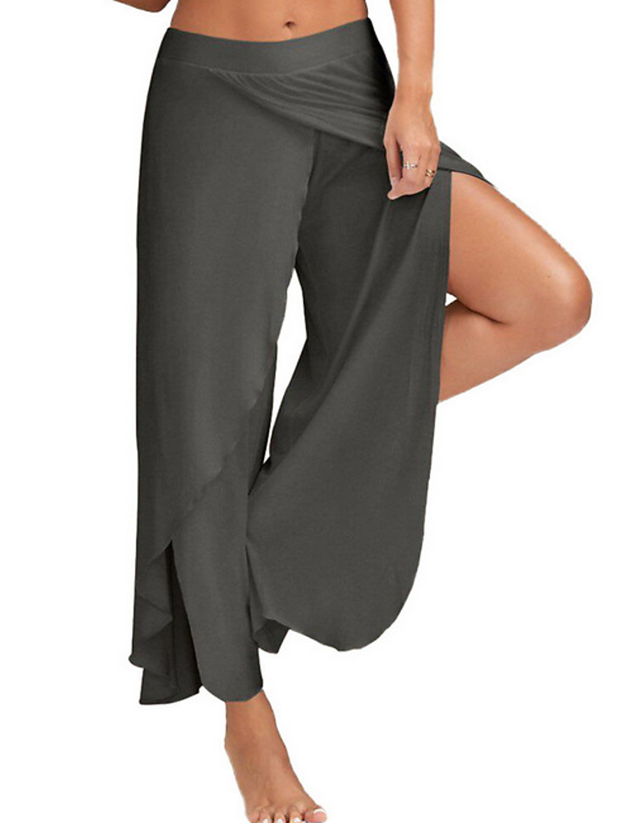 Women's Sporty Basic Loose Weekend Gym Culottes Wide Leg Pants Solid ...