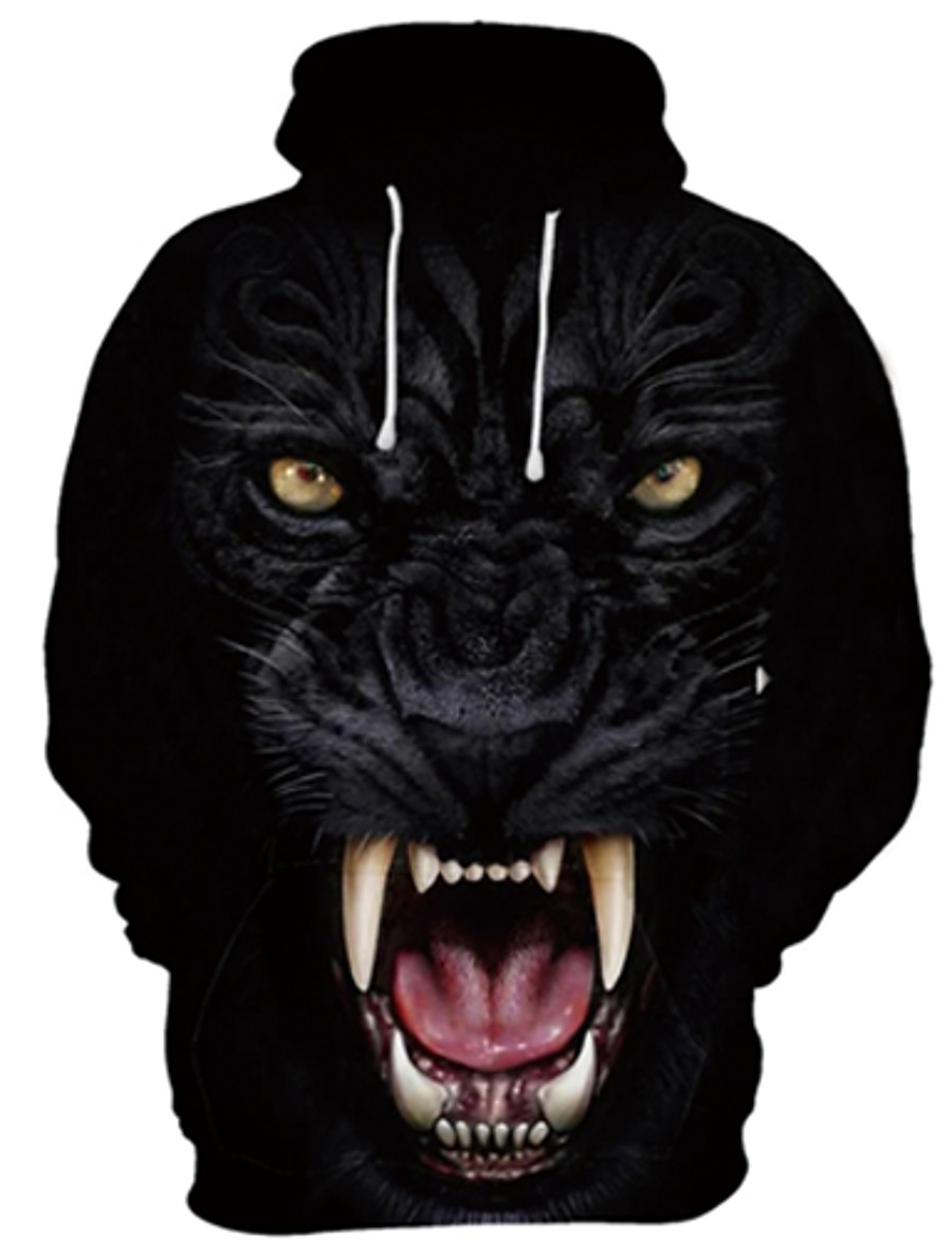  Men's Plus Size Cartoon 3D Wolf Pullover Hoodie Sweatshirt Hooded 3D Print Basic Casual Hoodies Sweatshirts  Long Sleeve Black And White Black / White Black / Spring / Summer