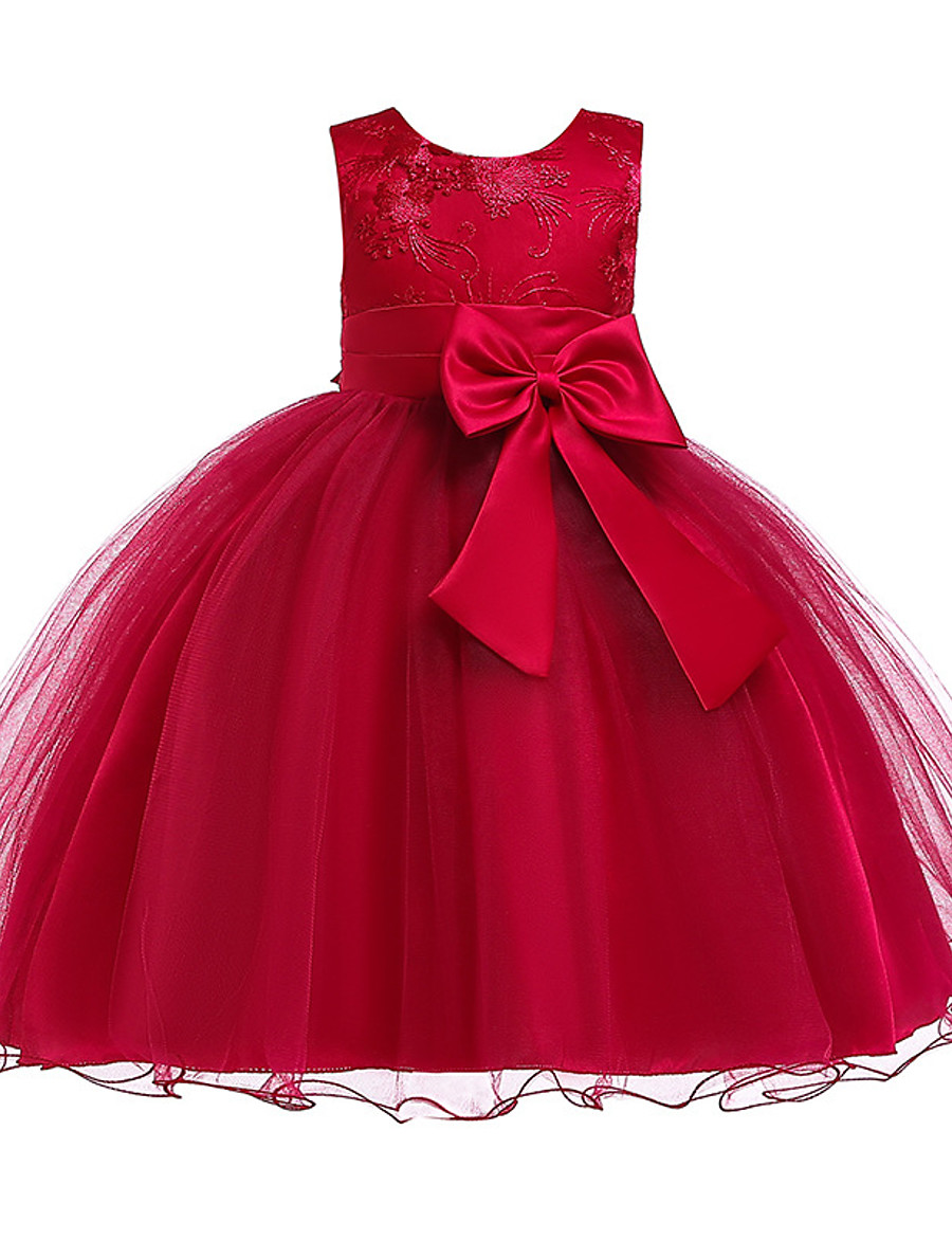  Kids Little Girls' Dress Solid Colored Flower Tulle Dress Wedding Party Layered Tulle Mesh Blue Red Fuchsia Knee-length Sleeveless Cute Dresses Summer 2-12 Years / Lace / Bow