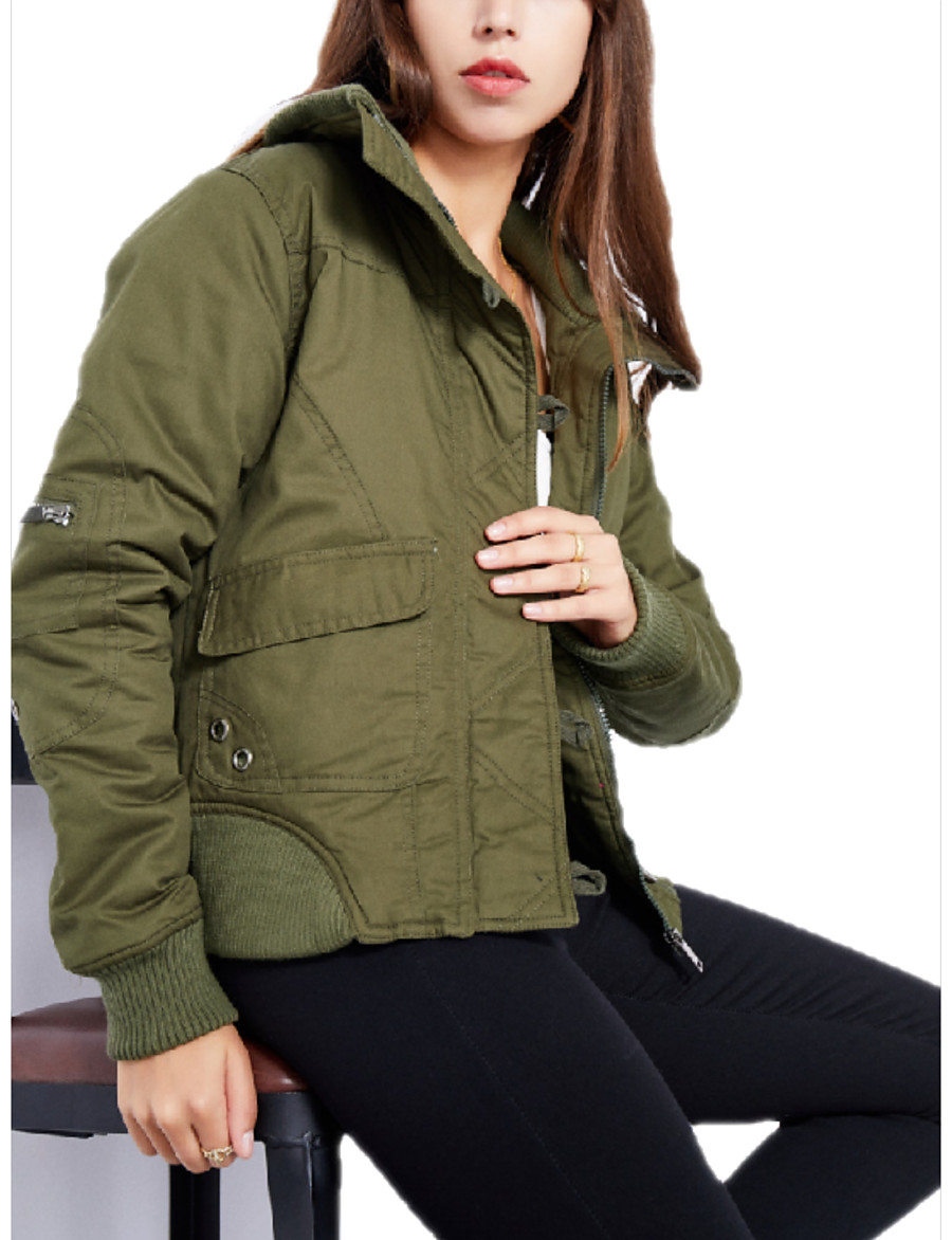  Women's Padded Short Coat Loose Jacket Solid Colored Blushing Pink Army Green Khaki