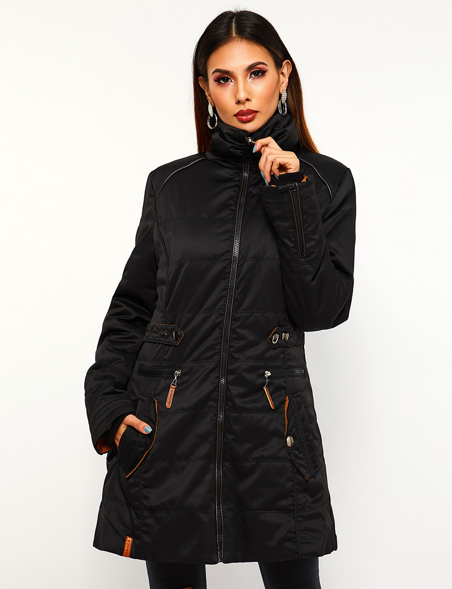  Women's Padded Long Coat Loose Jacket Color Block Blue Black