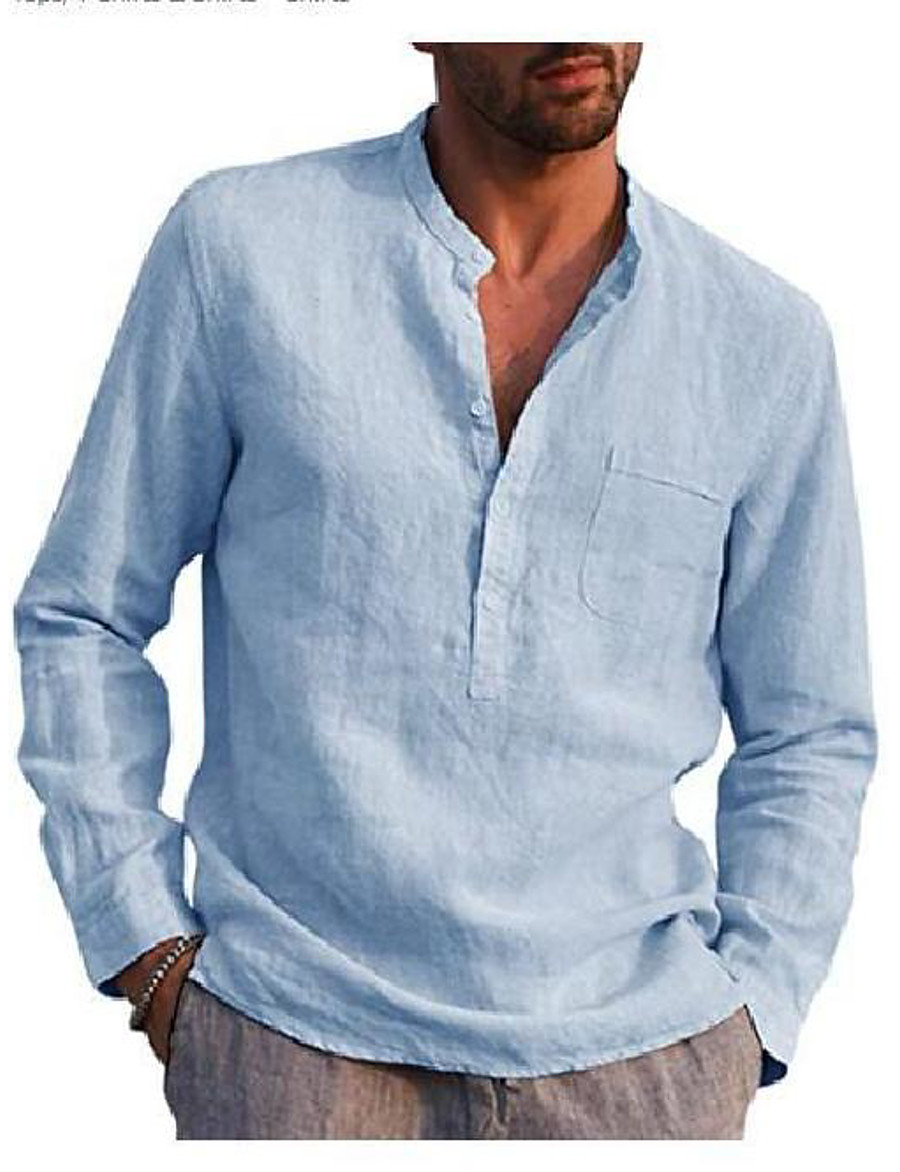 mens casual v neck long sleeve hippie shirts banded collar henley tops ...