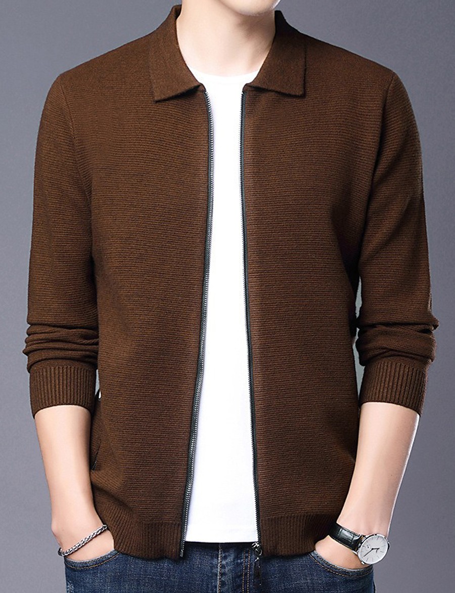  Homme  Tricot  Couleur  unie Cardigan  Manches Longues Pull 