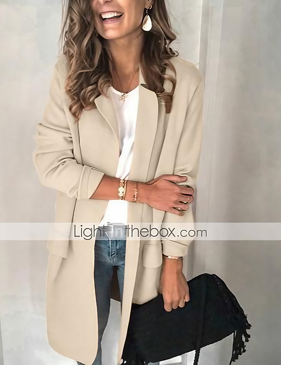  Women's Blazer Solid Colored Cotton Blend Coat Tops Black / Blushing Pink / Khaki