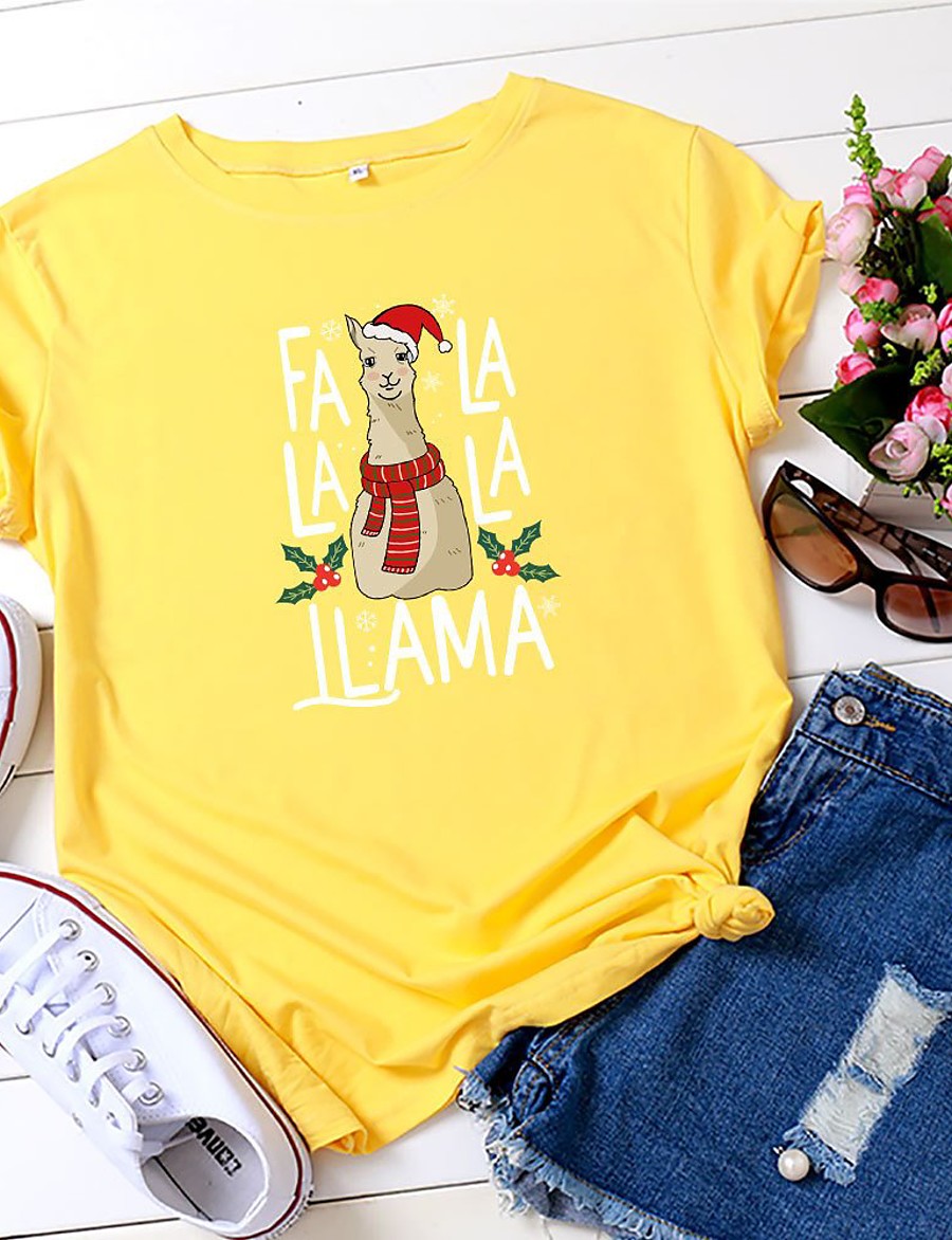 Damen Weihnachten T-Shirt Katze Grafik Grafik-Drucke Druck