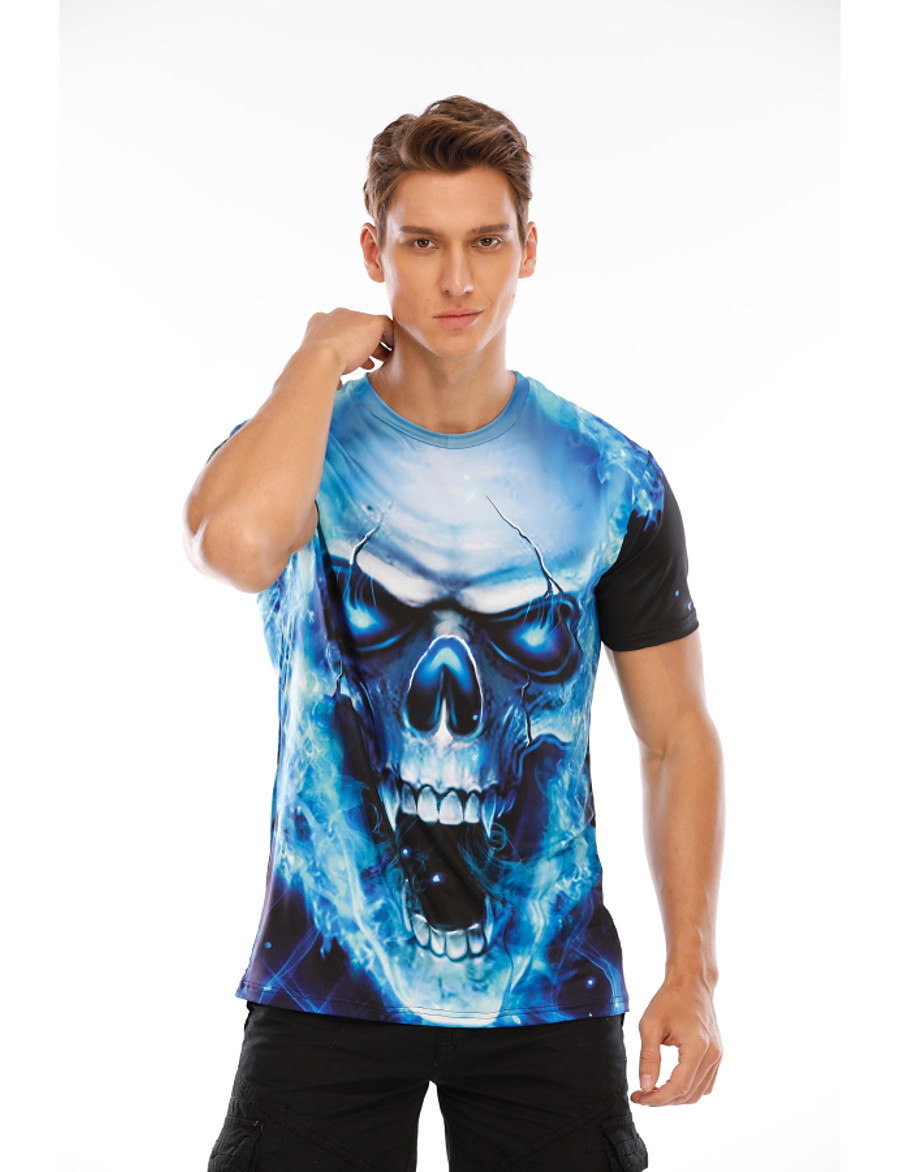 Men's T shirt Shirt Graphic Skull Round Neck Daily Club Short Sleeve Print Tops Basic Blue Red / Summer