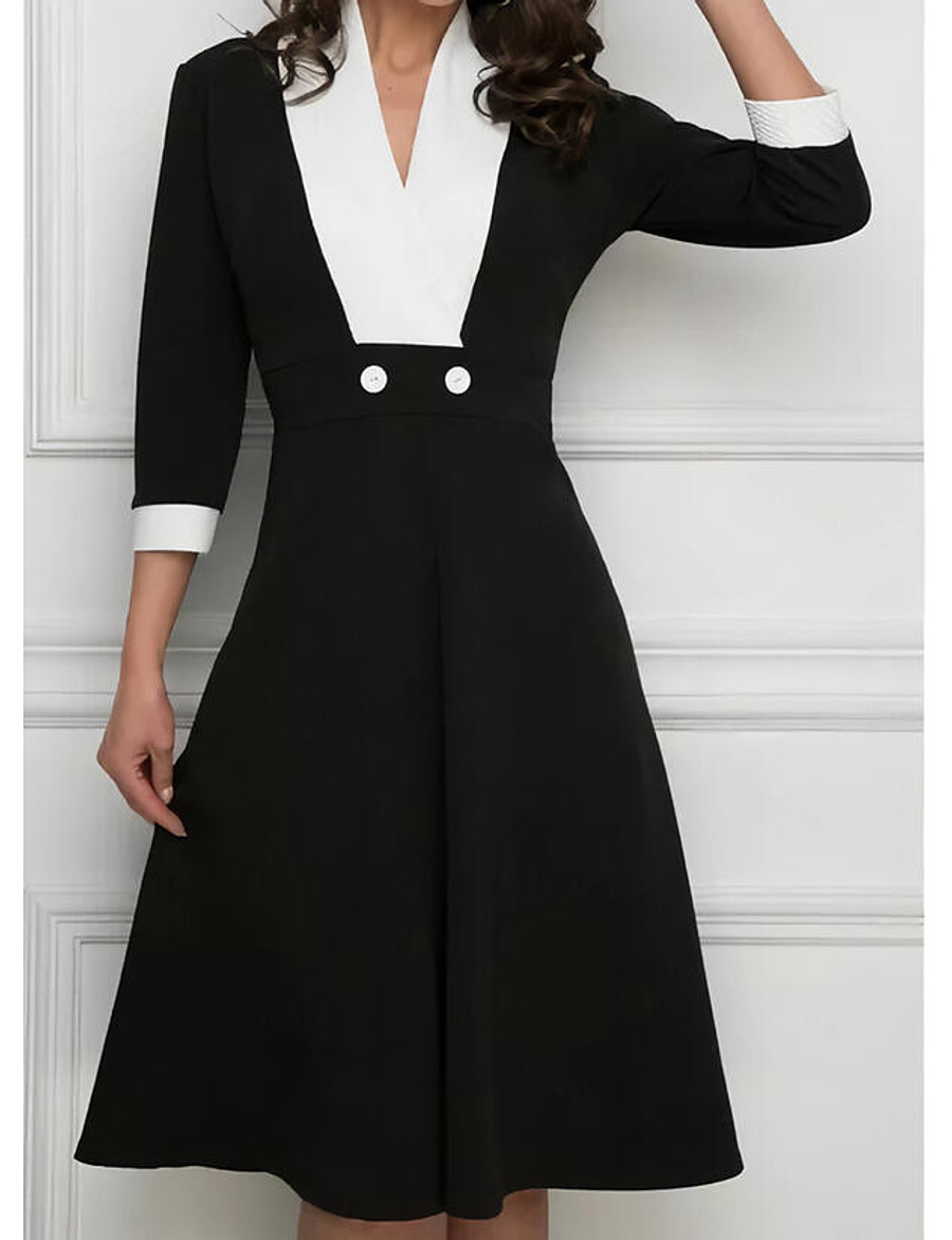 Femme Robe Évasée Robe Longueur Genou - Manches 3/4 ...