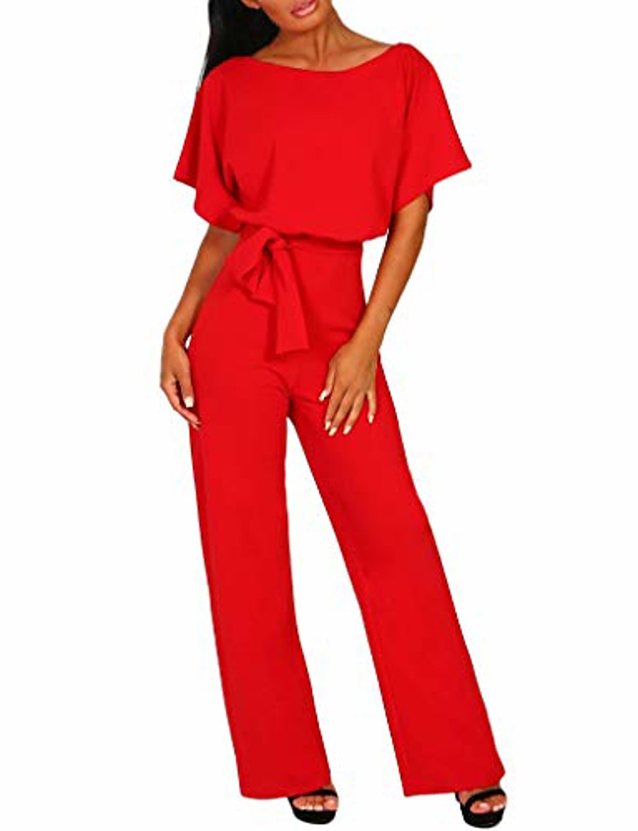  jumpsuit for women elegant for party kstare women’s straight leg slim short sleeve playsuit clubwear with belt button red