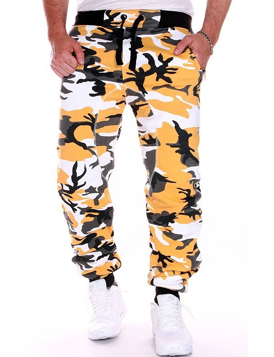  Men's Casual / Sporty Elastic Waistband Drawstring Jogger Pants Trousers Pants Sports & Outdoor Daily Cotton Camouflage Breathable Soft Yellow camouflage Green camouflage Grey camouflage Pink