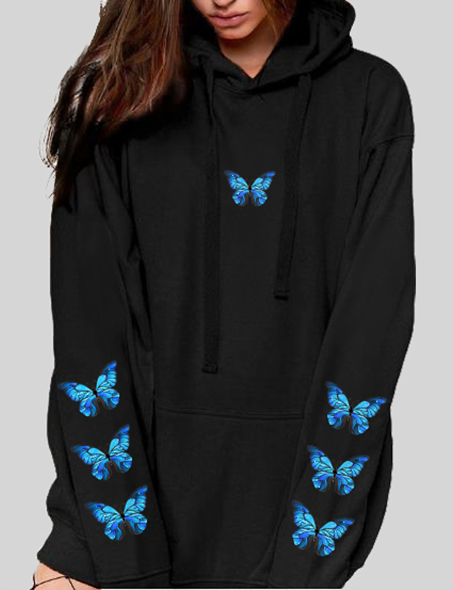  Women's Graphic Butterfly Hoodie Pullover Front Pocket Daily Basic Casual Hoodies Sweatshirts  Blushing Pink White Black