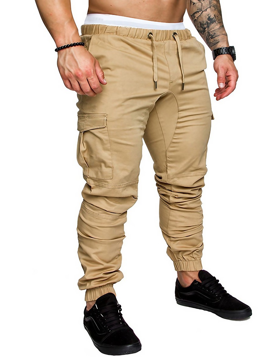  Men's Basic Drawstring Elastic Waist Sweatpants Tactical Cargo Trousers Plus Size Full Length Pants Daily Cotton Solid Colored Mid Waist Blue Black Khaki Green Light gray S M L XL XXL / Spring