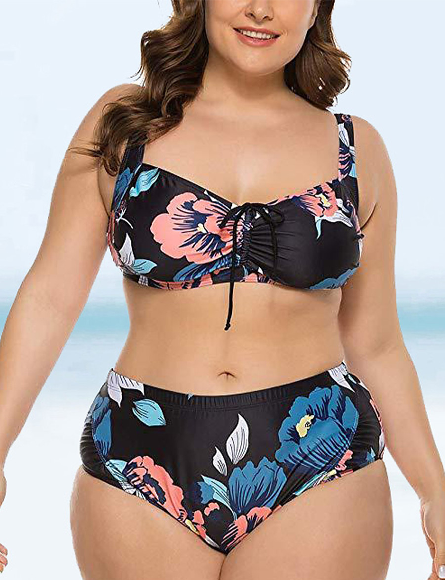 Tankini Femme Maillot de bain Fleurie Noeud Imprimé Noir ...