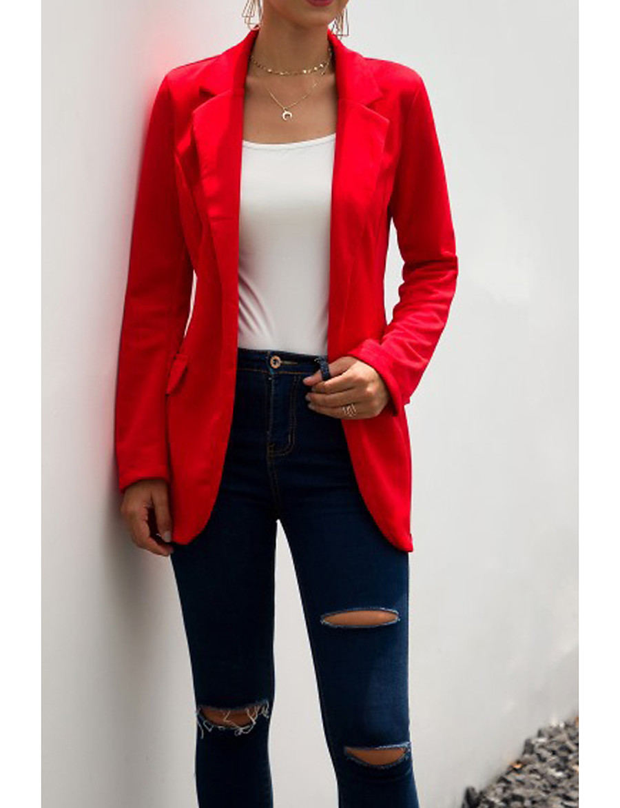  Women's Open Front Blazer Solid Colored Causal Holiday Black / Blue / Red S / M / L