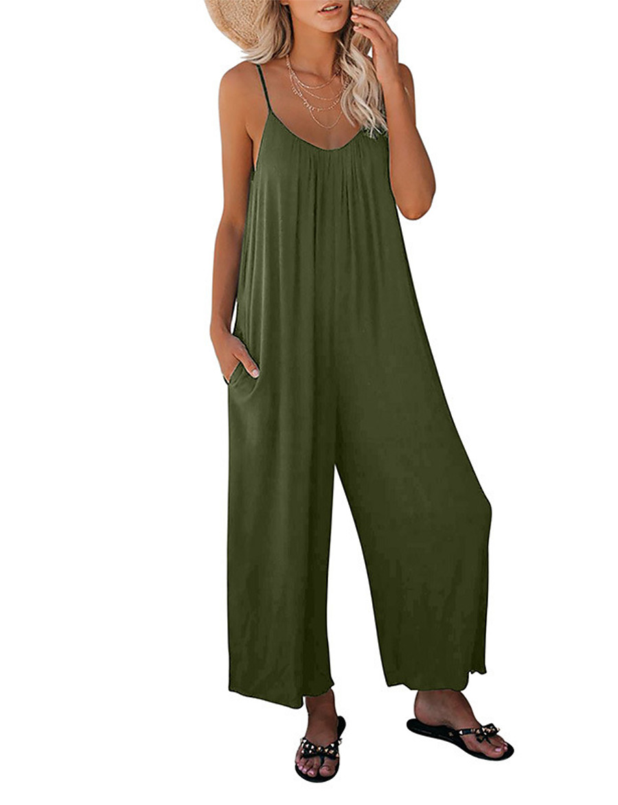  Women's Casual 2021 Silver Gray ArmyGreen Black Loose Jumpsuit Solid Color