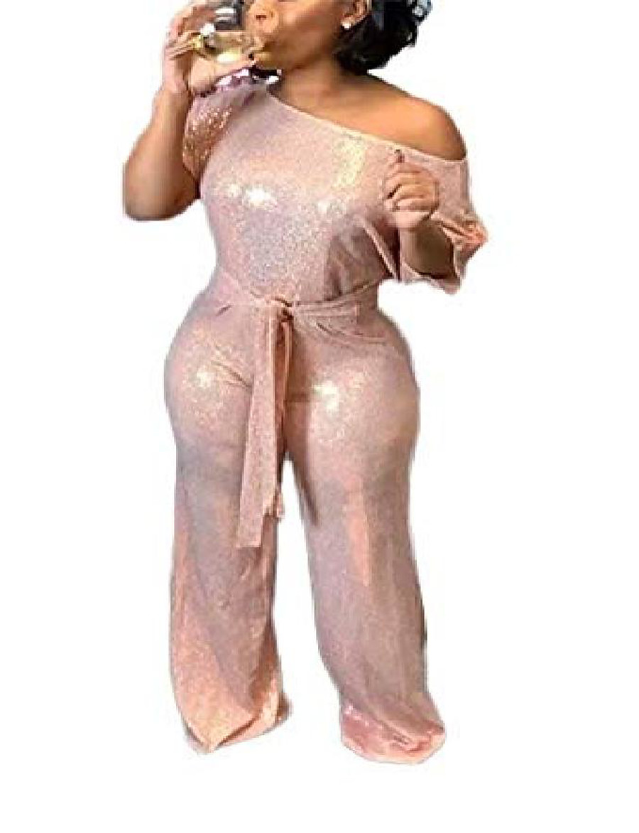  Women's Sexy Party 2021 Golden Symphony Blue Pink Jumpsuit Solid Color