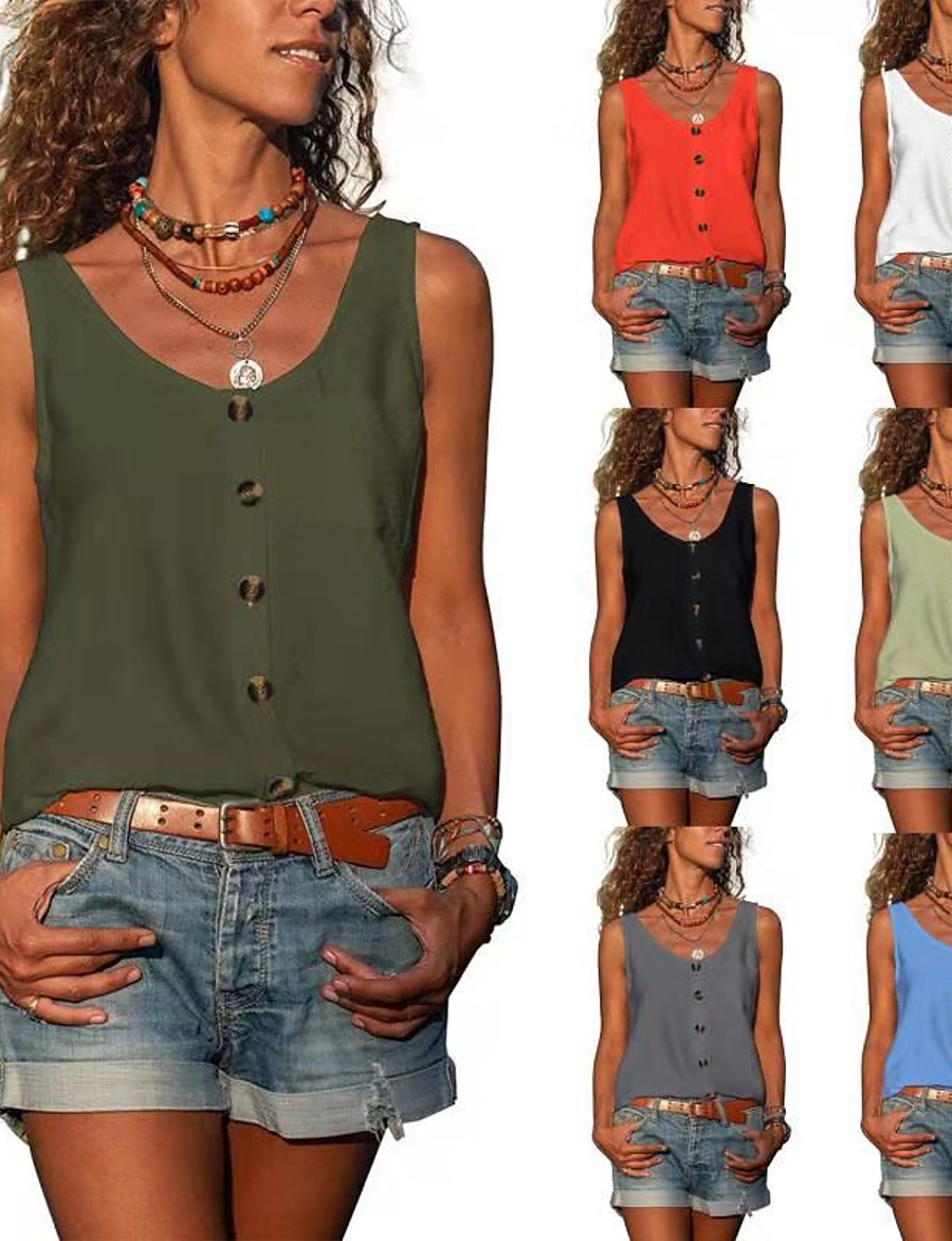  LITB Basic Women's V-Neck Hem Tank Solid Color Top Basic Vest Summer Daily Shirts