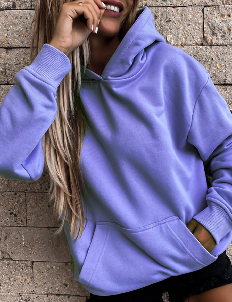  Women's Plain Solid Color Hoodie Pullover Front Pocket non-printing Daily Casual Hoodies Sweatshirts  Loose Pink Khaki White