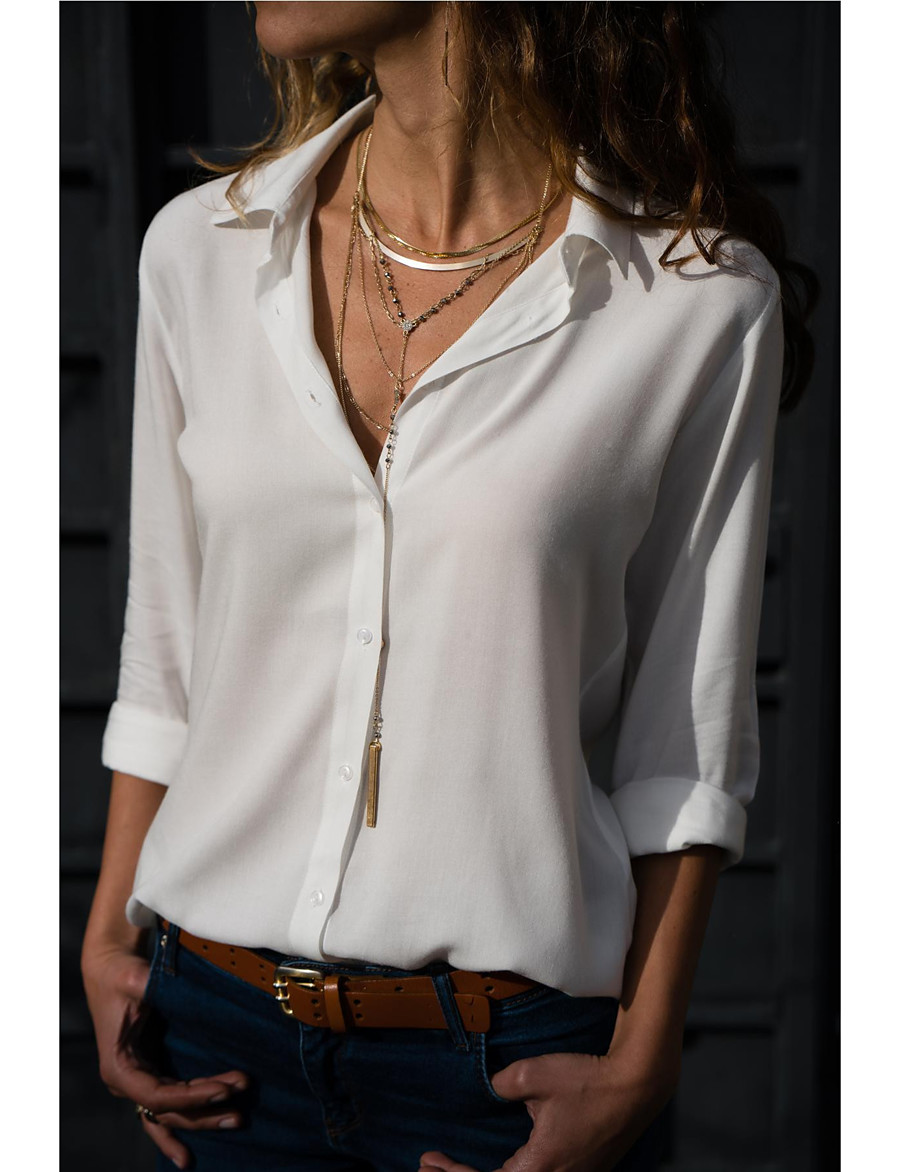  Women's Blouse Shirt Plain Shirt Collar Business Basic Elegant Tops Blue Yellow Gray