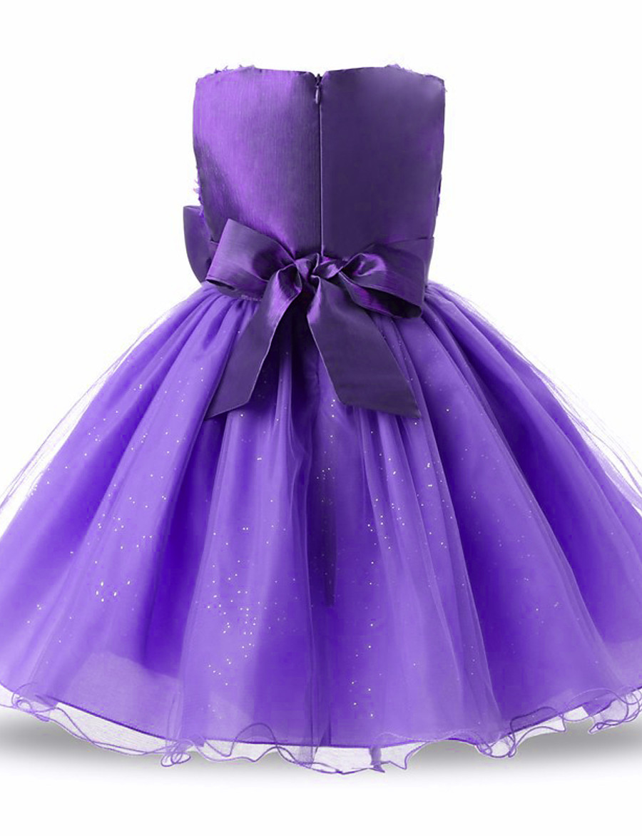  Kids Toddler Little Girls' Dress Solid Colored Tulle Dress Flower Party Prom Floral Bow Blue Purple Blushing Pink Mesh Lace Tulle Above Knee Sleeveless Active Sweet Dresses 2-12 Years