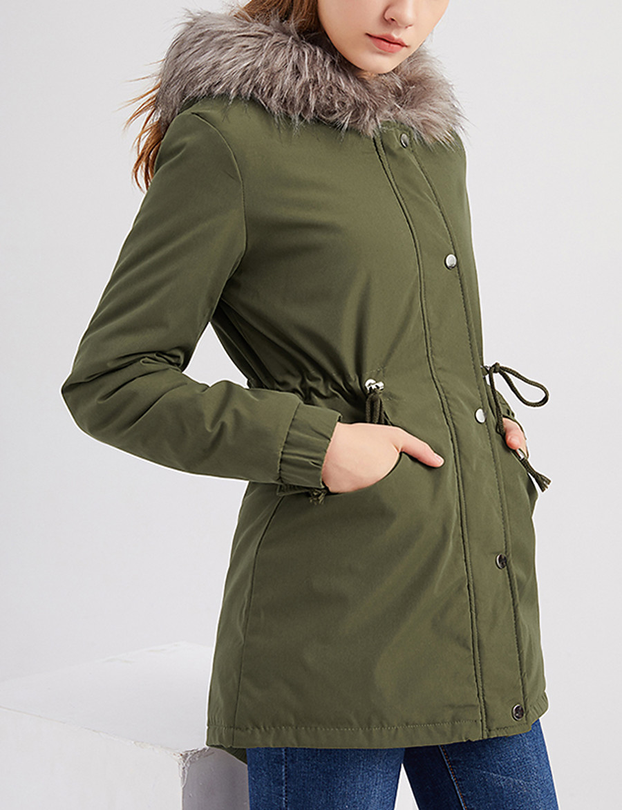  Women's Parka Long Coat Loose Jacket Solid Colored Army Green Black Red