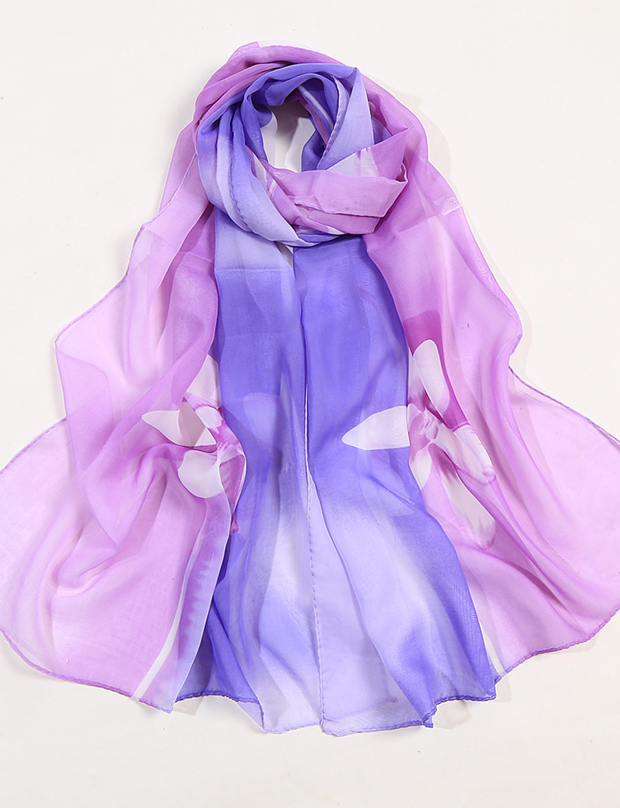  Women's Chiffon Scarf Blue Pink Daily Holiday Wedding Party Scarf Color Block / Fall / Spring