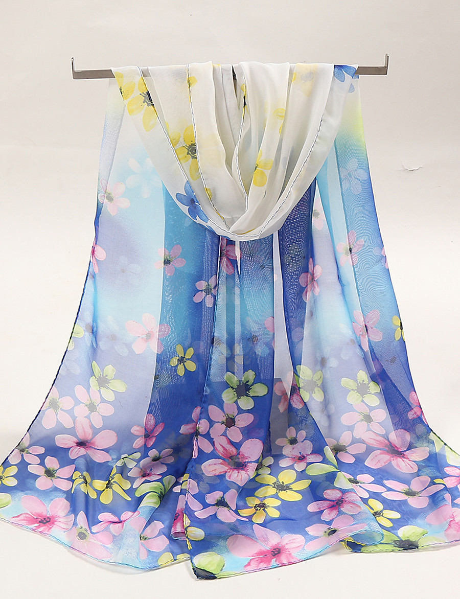  Women's Chiffon Scarf Multi-color Holiday Scarf Graphic / Fall