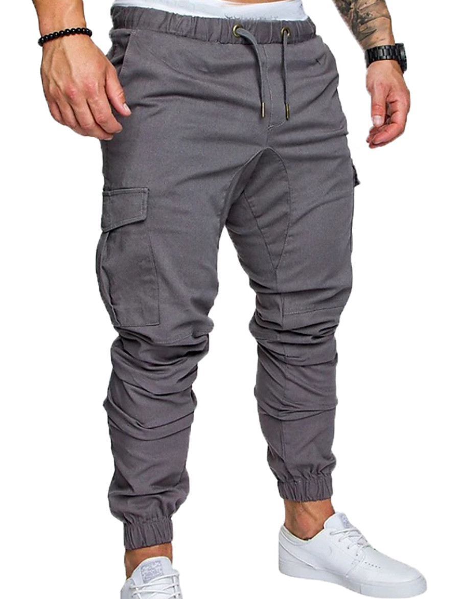  Men's Casual Streetwear Drawstring Jogger Tactical Cargo Trousers Full Length Pants Micro-elastic Solid Colored Mid Waist Breathable Loose Blue Wine Army Green Black Khaki S M L XL XXL