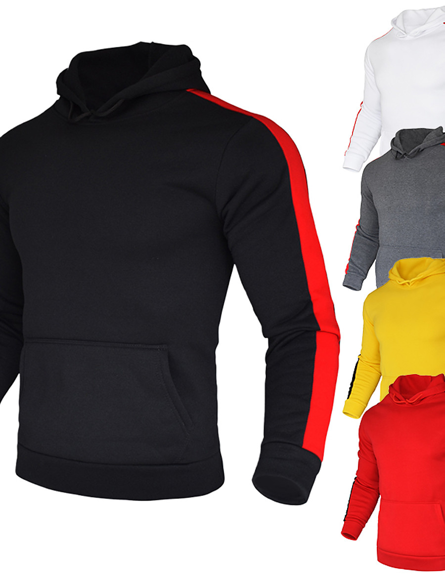  Men's Long Sleeve Hoodie Sweatshirt Top Athleisure Winter Fleece Thermal Warm Breathable Soft Fitness Gym Workout Performance Running Training Sportswear Stripes Normal White Black Yellow Red Grey