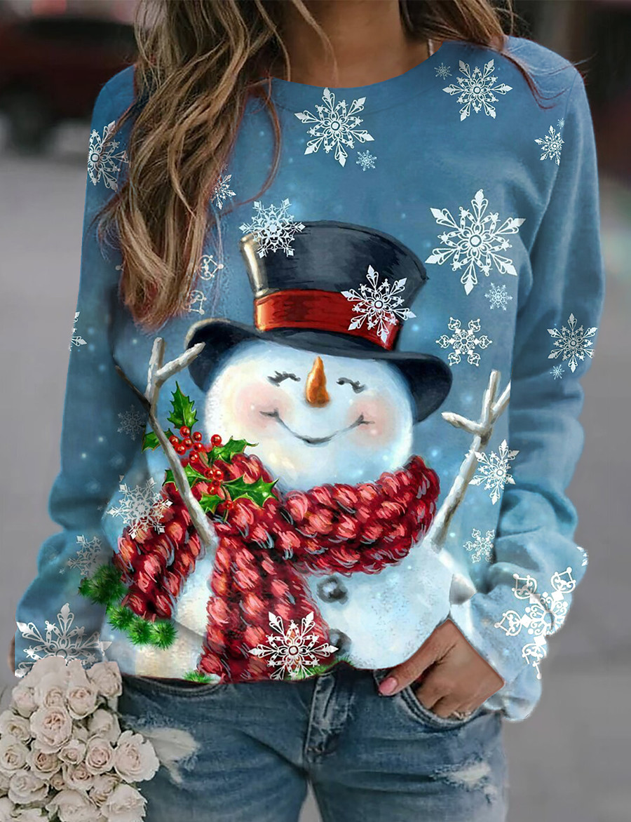  Women's Snowflake Snowman Sweatshirt Pullover Print 3D Print Sports Streetwear Hoodies Sweatshirts  Blue Purple Royal Blue