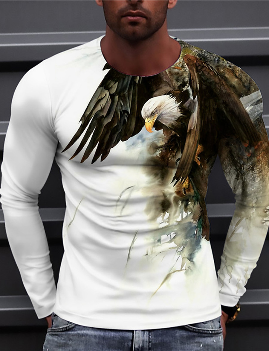  Men's Unisex Tee T shirt Shirt Graphic Prints Eagle 3D Print Crew Neck Daily Holiday Long Sleeve Print Tops Casual Designer Big and Tall Blue White Purple