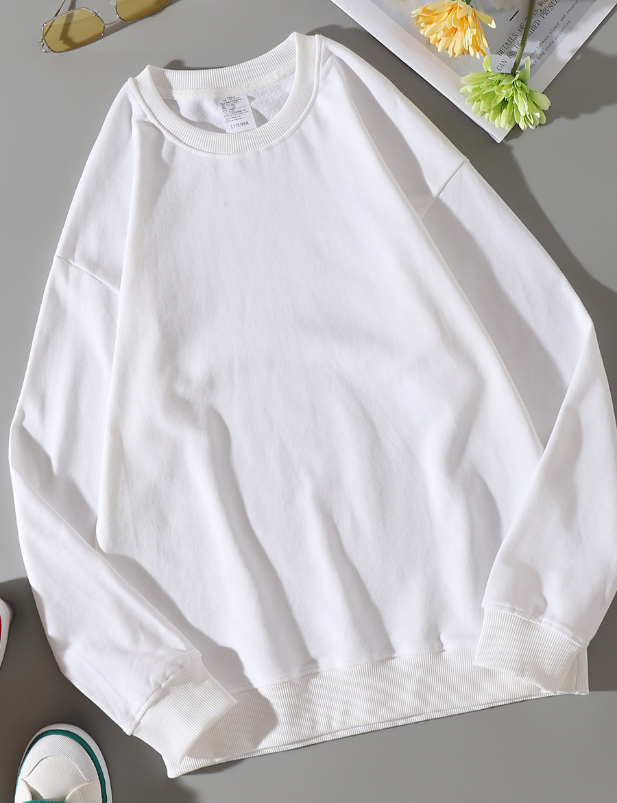  Women's Plain Pullover non-printing Daily Basic Hoodies Sweatshirts  Khaki Green White