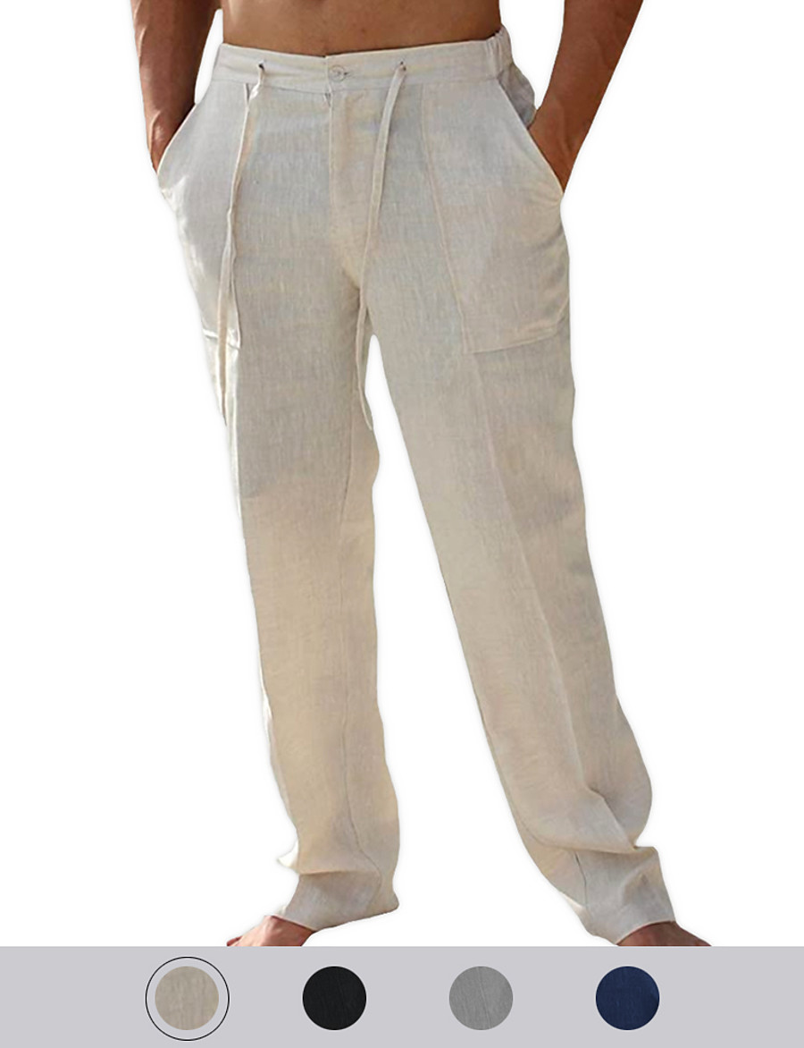  Men's Simple Chic & Modern Pants Full Length Pants Micro-elastic Cotton- Solid Color Mid Waist Breathable Soft Black Grey White Navy Blue S M L XL XXL