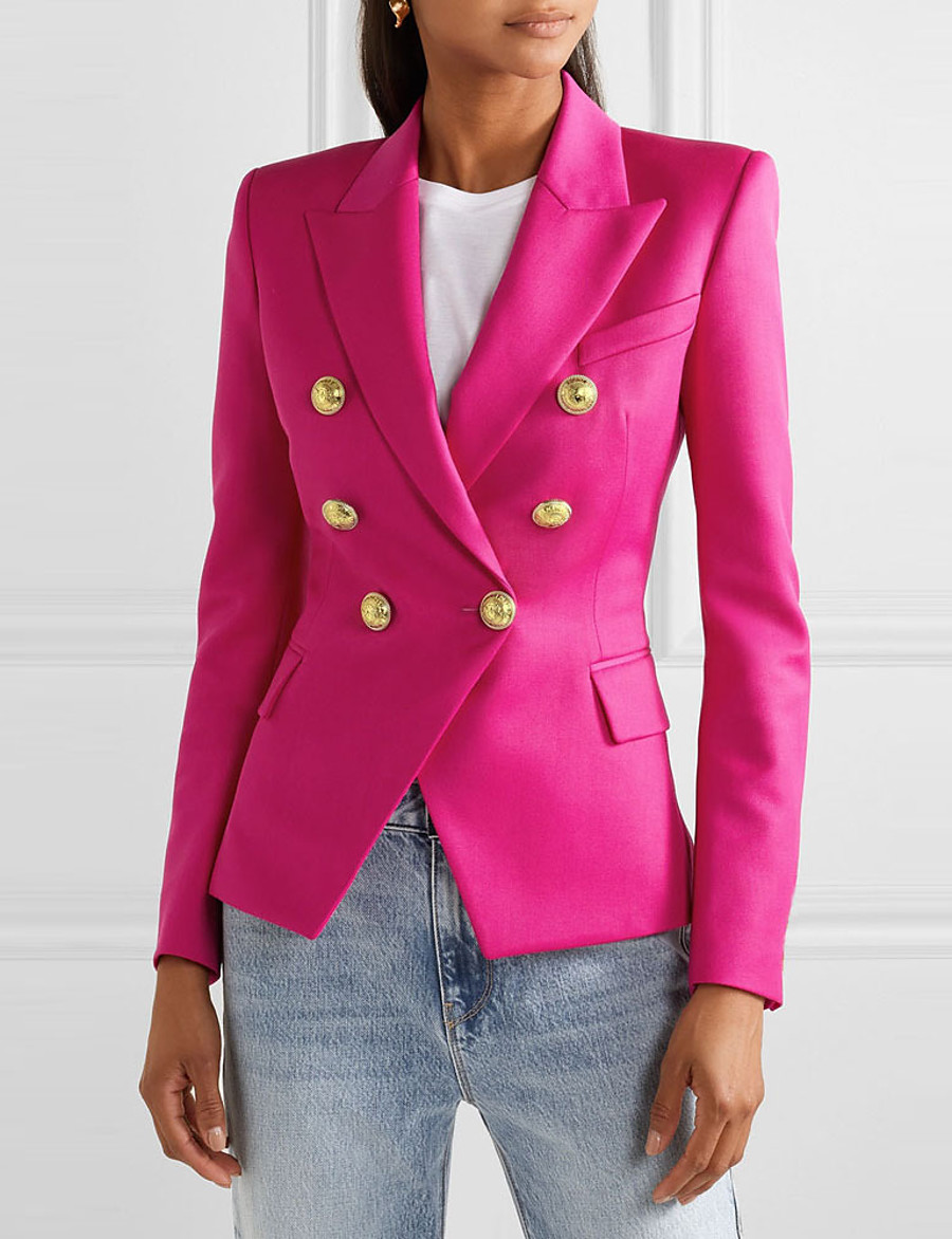  Women's Blazer Solid Color Classic & Timeless Long Sleeve Coat Office / Career Fall Spring Regular Jacket Black / Business