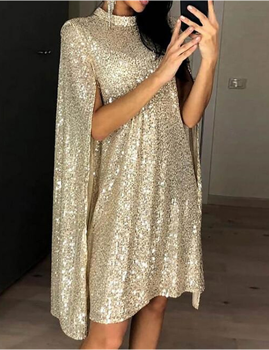  Women's Short Mini Dress Sheath Dress Silver Gold Sleeveless Sequins Split Solid Color Crew Neck Fall Spring Party Holiday Going out Stylish Elegant 2021 S M L XL XXL