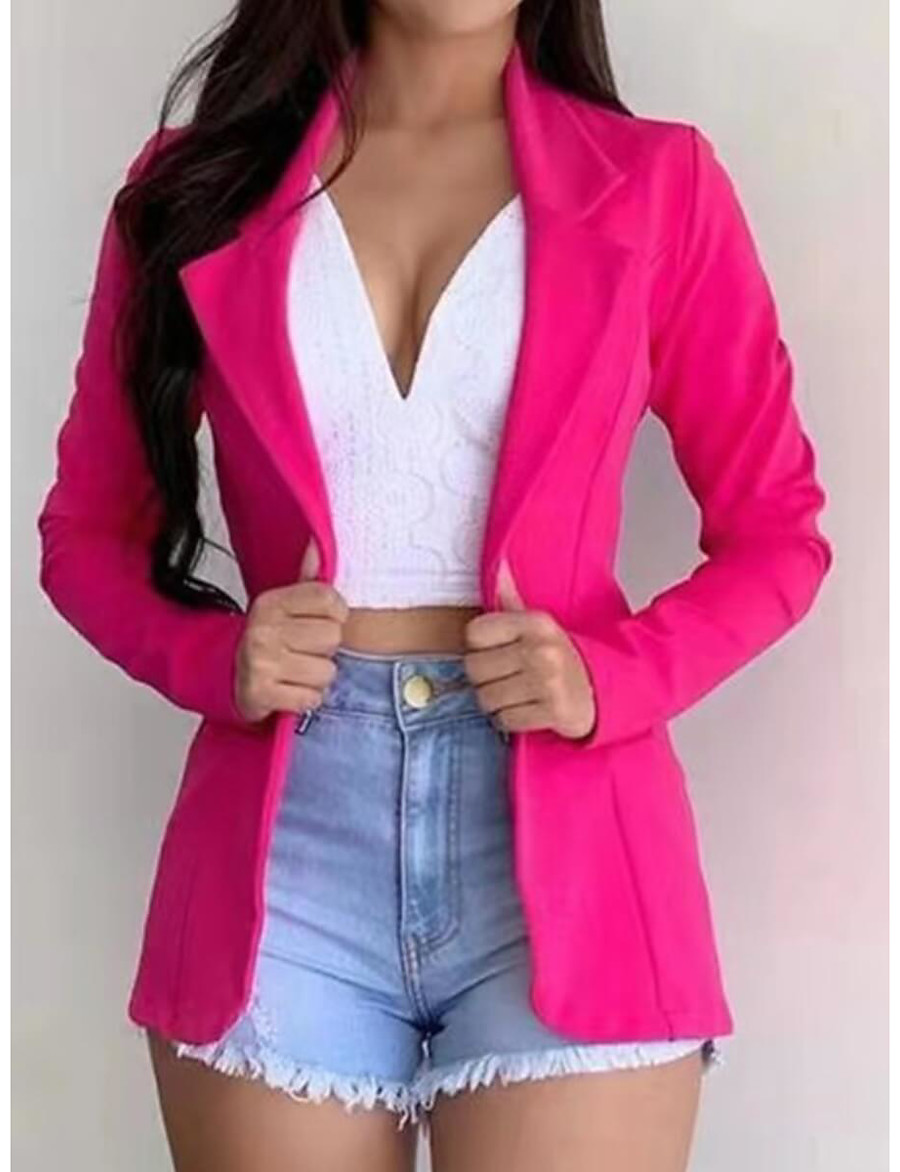  Women's Blazer Classic Style Solid Colored Fashion Long Sleeve Coat Daily Fall Spring Regular Jacket Pink