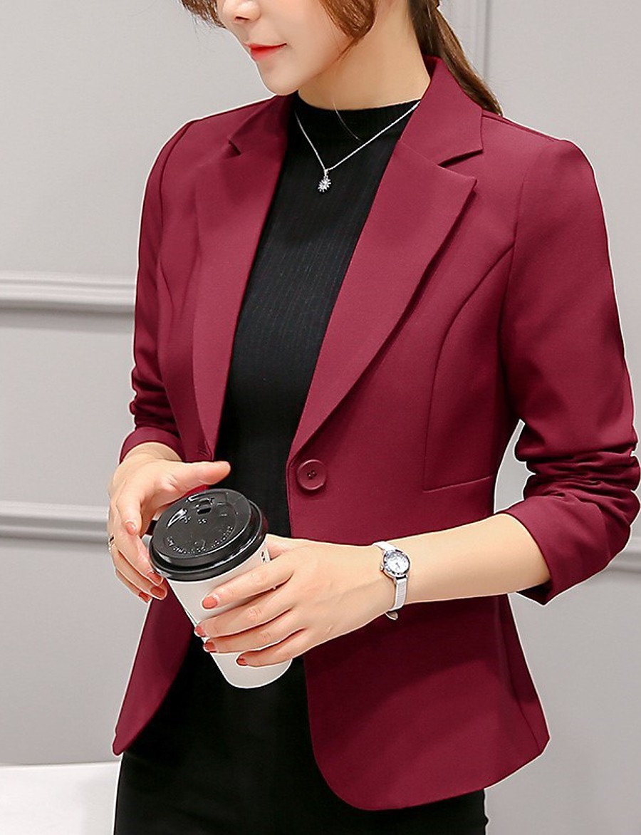  Women's Blazer Classic Style Solid Colored Ordinary Long Sleeve Coat Daily Fall Spring Regular Single Breasted One-button Jacket Black